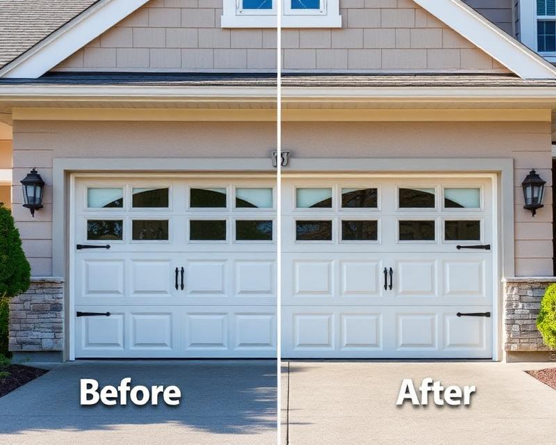 Various garage door styles showing different price points and features